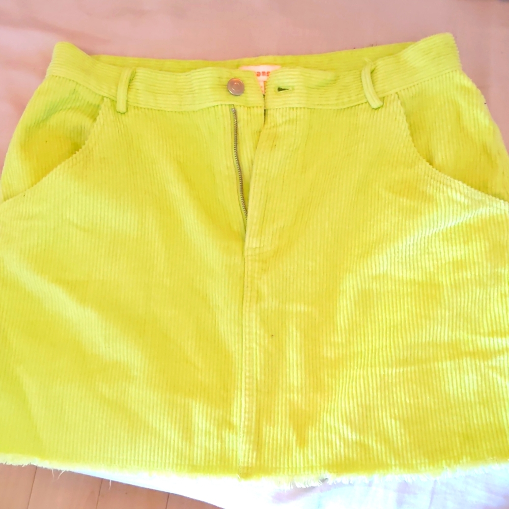 Lime neon green-yellow corduroy miniskirt